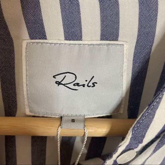 Tie Waist Striped Shirt Top Rails Button Front Size Small Blue and White - Picture 8 of 10